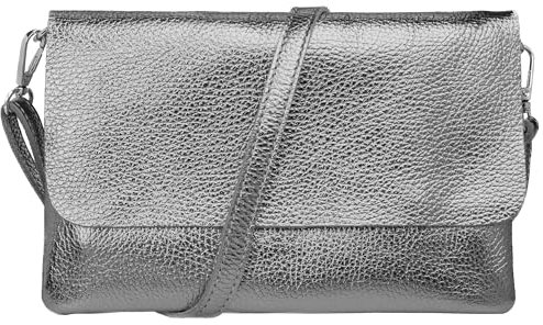 Caspar Elegante Leder Clutch Damen Umhängetasche Abendtasche mit verstellbarem Schultergurt - CLASSIC LINE - Modell No.835 - Made in Italy, Farbe:dunkelsilber