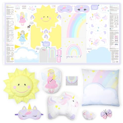 kullaloo Stoff-Nähset für Anfänger – mit Videoanleitung – Schneiden & Nähen Stoff-Panel mit Einhorn und Fee – DIY Carft für Mädchen (Magic World)