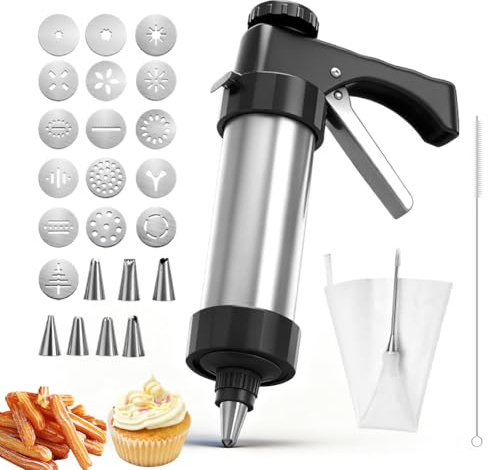 RANJIMA Spara Biscotti Set per Pasticceria, Macchina Biscotti Manuale con 16 Stencil in Acciaio Inox, Pressa per Biscotti di Forma per Creare Biscotti di Zucchero, Churros e Pasta Frolla
