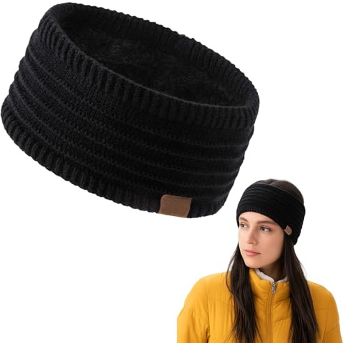 Women's Fleece Knitted Headband with Letter Print – Chic Face Wash Soft Warm Ear Protection – Winter Hair Accessories for Girls & Ladies Ear Muffs, Sports Headband, Spa Band Gift (Black)