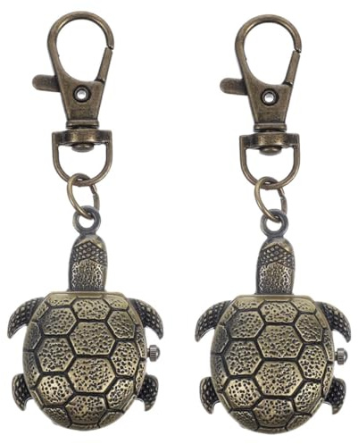 TOYANDONA 2 Stück Niedlicher Retro Schildkröten Taschenuhr Schlüsselanhänger mit Quarzwerk Langlebig Kinderfreundlich Geschenkidee Robustes Titanlegierung Design