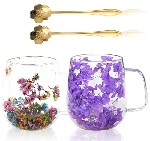 BORDEAG 2 stycken dubbelväggiga kaffekoppar i glas med sked, dubbelväggig kaffekopp för te, öl, iskaffe, mjölk