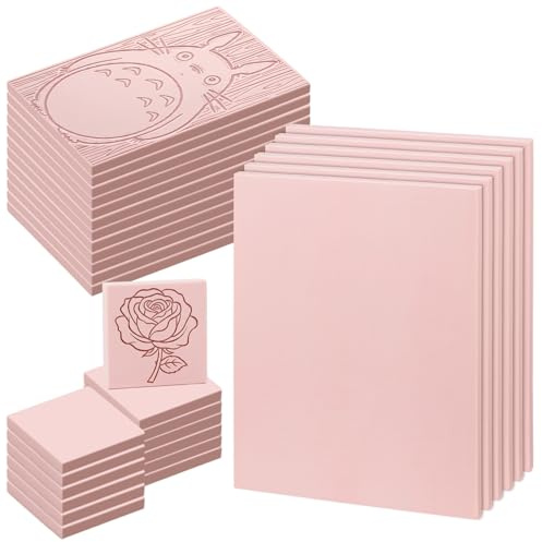 Joyfolk 30 Pcs 0.31 Inch Thick Linoleum Blocks for Printmaking Supplies 12 Pcs 4” x 6”and 2” x 2”, 6 Pack 8” x 6” Pink Soft Rubber Linocut Block Printing Kit for Stamp Carving DIY Crafts Art Projects