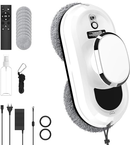 SWBSLL Robot lavavetri Elettrico, Pulisci Vetri Automatico 5600Pa | Robot Lavavetri Finestre con Telecomando, 3 Modalità, Navigazione Intelligente, Sicurezza UPS, 10 Panni Inclusi, Telecomando