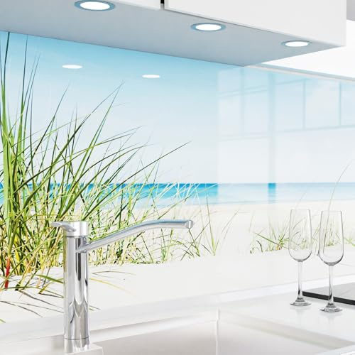 danario Küchenrückwand selbstklebend - Glasoptik - Spritzschutz Küche - versteifte PET Folie - 0,8 mm - Ostsee Strand - Materialmuster A5