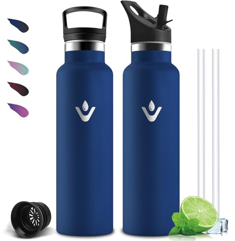 Mujigaga Gourde- 1l- Bouteille Isotherme, Anti Fuite, Gourde Paille Adulte, Double Isolation, Gourdes Inox, Acier Inoxydable 18/8, sans BPA, Bouteille d'eau pour Randonnée, Yoga, Camping, Aptitude
