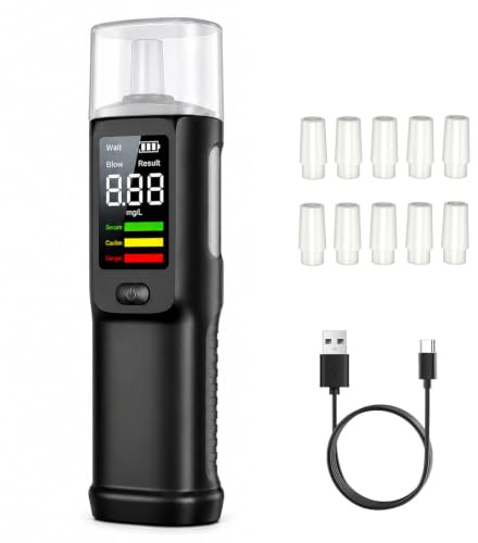 AULESSE Alkoholtester, Professioneller Alkoholmessgerät für 10 Mundstücke | Tragbarer Promilletester, mit Digitalem LCD-Anzeige, Alkohol Tester, Für Den Persönlichen, und Professionellen Gebrauc