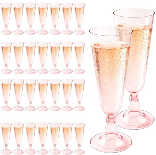 Surflyee Pink Plastic Champagne Flutes, 30 Pack Reusable Champagne Glasses | 150ML Plastic Prosecco Glasses, Pink Wine Cocktail Flutes for Parties, Wedding Toasts, Birthday, Bars, Anniversaries