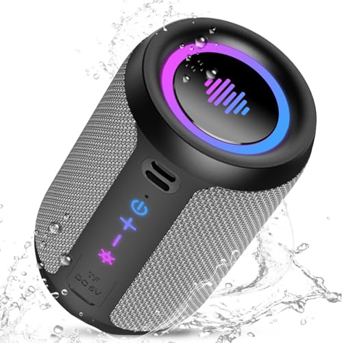 Tiksounds Bluetooth Speaker with Stereo Sound & Mic for Calls, Portable Speaker with 12H Playtime, 6 RGB Lights & TWS Pairing, IPX7 Waterproof Speaker for Home, Hiking, Party, dark grey