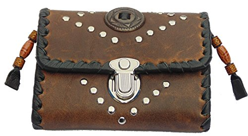 Geldbörse Leder braun Nieten Conchos Indian Western Style 13x10 cm