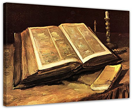 Bilderdepot24 Bild auf Leinwand | Vincent van Gogh - Stillleben mit Bibel in 70x50 cm als Wandbild | Wand-deko Dekoration Wohnung alte Meister | NEU-180223-70x50-smb