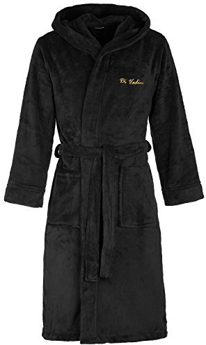 Di Vadini Unisex Herren Damen Bademantel Florenz mit Kapuze I Morgenmantel flauschig I Nachtwäsche aus edler Mikrofaser Farbe: Grey/Black Gr. XXL