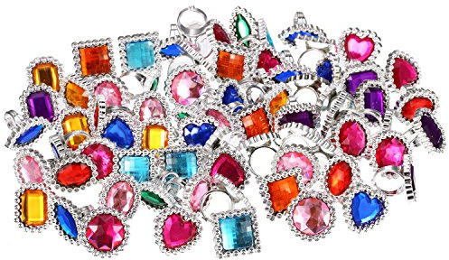 Shappy 72 Pcs Colorful Plastic Rings for Kids Adjustable Costume Jewelry Rings for Princess Carnival Dress up Bridal Shower Party Accessories (Heart,Round,Oval,Square,Rectangular)