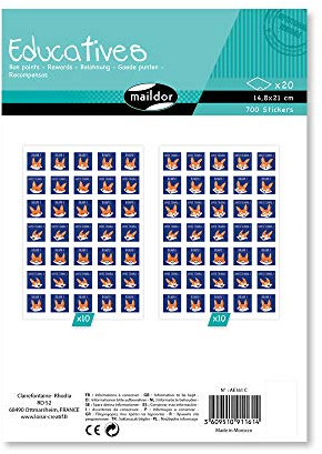 Maildor AE161C - Packung mit 20 Bogen Stickers zum Ausmalen 14,8x21cm, 700 Stickers, ideal für Zeichnung, Erstellen von Collagen, Illustration eines Hefts, Fuchs 1 Pack