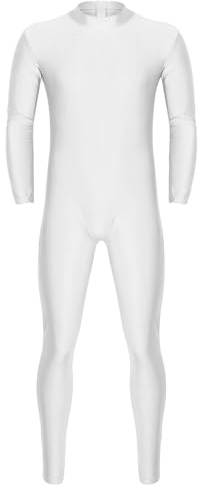 iiniim Herren Body Overall Catsuit Langarm Einteiler Ganzkörperanzug Jumpsuit Männer Unterhemd Unterwäsche M-XXL Weiß XXL