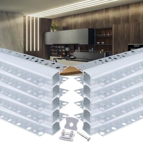 Muzata 10Pack 3.3FT/1M Plaster in LED Profile Trimless Recessed Spotless Deeper Wider LED Aluminum Strip Diffuser Channel for Drywall Ceiling Wall U117 WW 1M