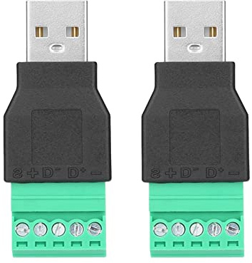 2 PCS Terminal Connector USB Male Plug to 5 Pin Screw Terminal Adapter Connector | No soldering, ABS insulation, 5A 220V, for equipment with USB interface, easy install