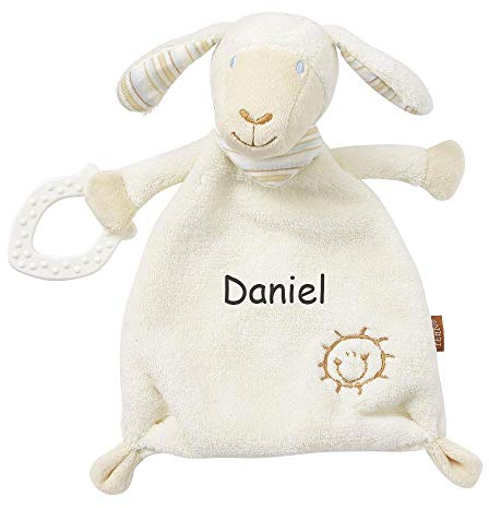 LALALO FEHN Schaf Schmusetuch mit Namen Bestickt, Spielkamerad & Einschlafhilfe, Schmusetuch Stofftier-Schnuffeltuch personalisiert, Kuscheltuch (25 cm)
