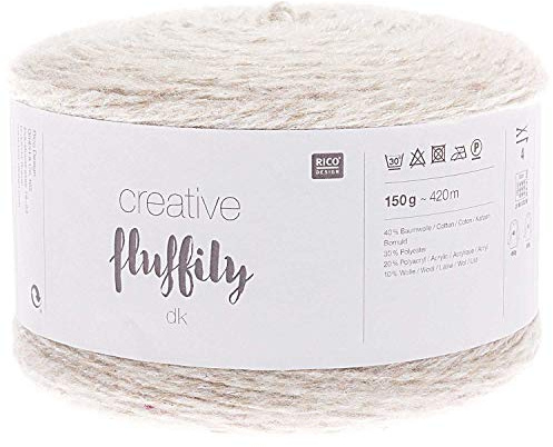 Rico Creative Bobbel mit Glitzer, Fluffily dk Farbe 001 Creme, 150g Wolle mit Glitzerfaden, ca. 420m Glitzergarn zum Stricken oder Häkeln
