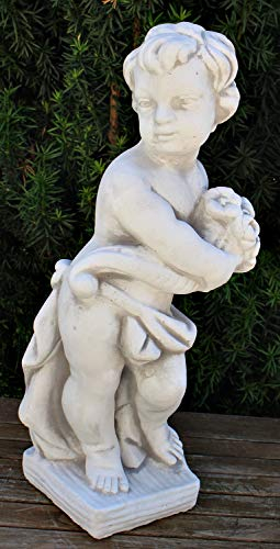 JS Garten Deko Beton Figur Statue Skulptur Putte stehend Vierjahreszeiten Frühling H 49 cm Dekofigur Gartenskulptur