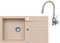 VBChome Fregadero con grifo, 75 x 42 cm, color beige, granito, empotrable, reversible, de compuesto, sifón Drexexcéntrico, grifo monomando
