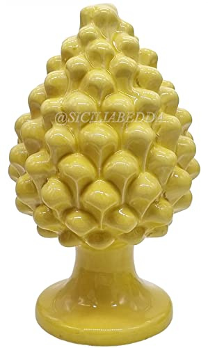 sicilia bedda - Tannenzapfen aus sizilianischer Keramik - Vollständig von Hand gefertigtes Produkt - Dekorative Tannenzapfen (Gelb, 18_x_11Cm)