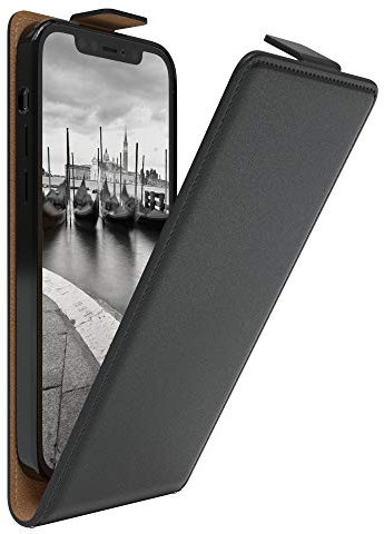 EAZY CASE Hülle kompatibel mit iPhone 12/12 Pro Flip Cover zum Aufklappen, Handyhülle aufklappbar, Schutzhülle, Flipcover, Flipcase, Flipstyle Case vertikal klappbar, aus Kunstleder, Schwarz