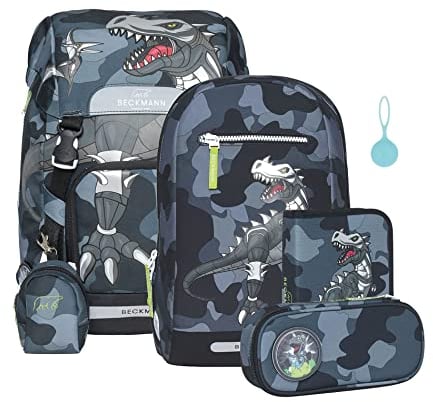 BECKMANN, Schulrucksack-Set Classic Camo Rex, 6-teilig, Grundschule, ergonomisch, inkl. Regenüberzug, 22L