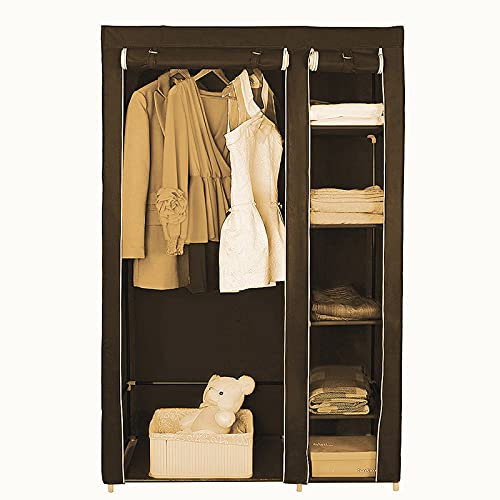 Aramrio de Tela, Armario Portátil con Varillas para Colgar, Perchero, Plegable, Guardarropa, para Dormitorio, Estudio,Armario Closet Organizador Plegable para Ropa Ropero(marrón, 110*45*178cm)