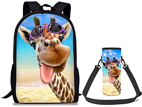 chaqlin 1 porte-bouteille isotherme + 1 sac à dos pour garçons et filles, Girafe amusante., taille unique