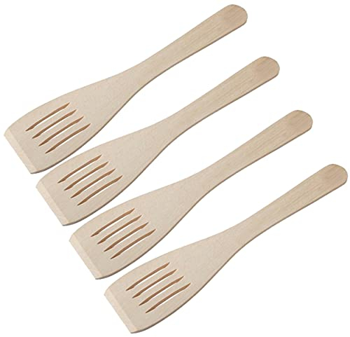Tradeco direct® Set of 4 x 12 (300mm) Beechwood Wooden Flat Slotted Spatula, Ideal for Cooking, Baking, Decorating, Engraving. Made in the EU