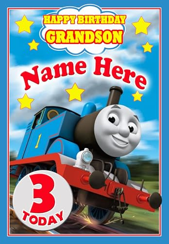 Thomas the Tank Engine Birthday Card For Grandson - Age 3 - PERSONALISED Option with NAME and/or Age - POSTED SAME DAY - FULL COLOUR INSIDE!