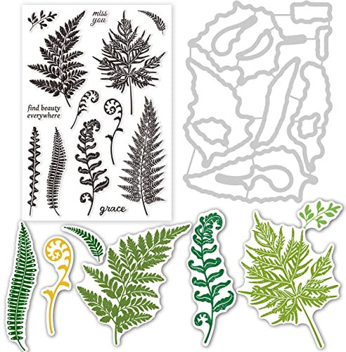 INFUNLY Pflanzenstanzen Blatt Metall Stanzformen Farnblatt Klare Stempel Set Prägeschablone Vorlage für DIY Papier Kunsthandwerk Scrapbooking Fotoalbum Dekor
