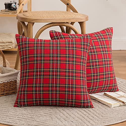FATCAT 2er Set Schottischen Dekorative Kissenbezug Kissenhülle, RedTartan-Check-Kissenbezüge mit Verstecktem Reißverschluss, für Sofa Schlafzimmer Wohnzimmer Auto 45x45cm, Kleine Textur
