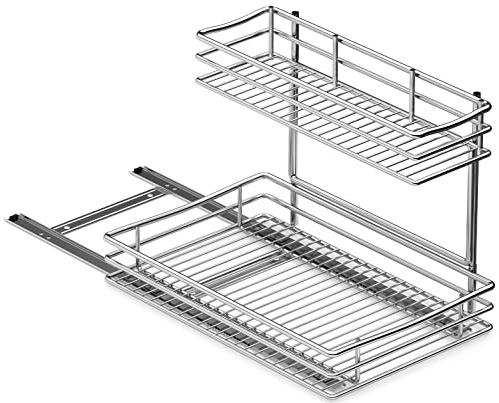 VyGrow Organiseur de placard coulissant à 2 niveaux sous évier et de rangement, panier coulissant multifonction pour salle de bain, cuisine, comptoir, support d'étagère 30,5 x 43,2 x 30,5 cm (l x P x