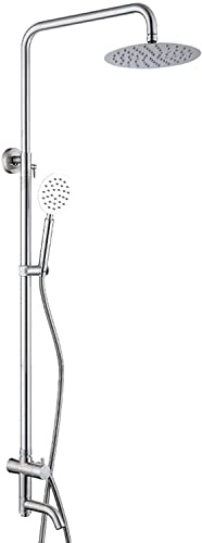 YRUIIA Dusch Armaturen Wand mit Regendusche und Duschkopf Edelstahl Gebürstet 3 Funktionen Schwenkbarer Unterer Auslass Regendusche Set Duschset, ohne Gestell