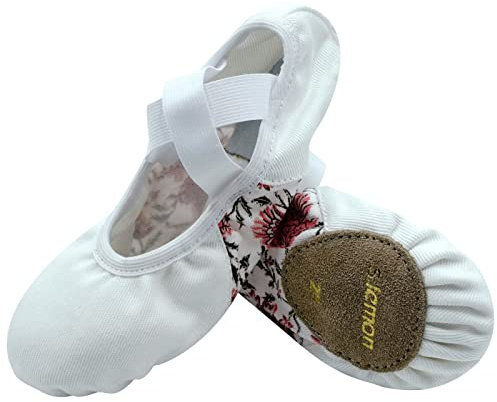 s.lemon Ballet Shoe,Girls Elastic Ballet Slippers Stretch Canvas Dance Shoes for Kids Adult White TLB Floral 36