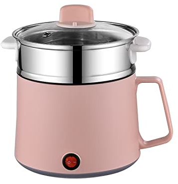 Olla caliente eléctrica, sartén eléctrica multifuncional de 1.7 L para freír/guiso/vapor, mini cocina eléctrica portátil para sopa, gachas, albóndigas, huevos, pasta, fideos, ramen (acero inoxidable