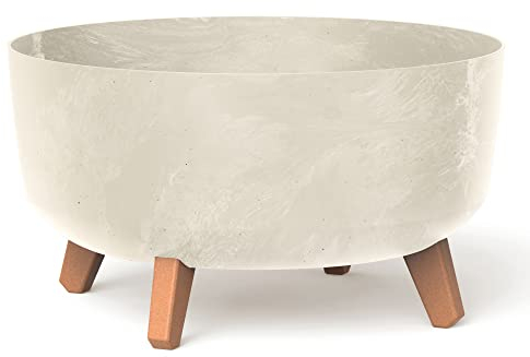 URBNLIVING Large Square Low Modern Look Planter Flower Plant Pot Indoor Outdoor Garden Decor Wooden Look Legs (Cream)