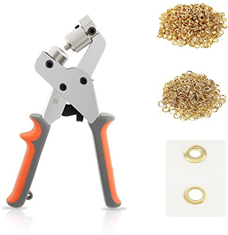 Dyna-Living Eyelet Punch Kit 6mm 1/4 Inch Grommet Kit Eyelet Pliers Hole Punch Handheld Grommets Eyelets and Punch Press Tool with 500pcs Eyelets for Fabric,Tarpaulin,Belts,Poster, Canvas