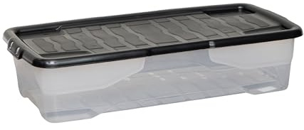 42 Under Bed Clear Stackable and Nestable Storage Box with Black Lid