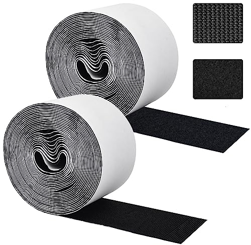 HAOMEEDUO 2 Rolle Klettband Selbstklebend Klettstreifen Extra Stark Klettband 50mm Breit Selbstklebender Klettverschluss 50mm*5 m Selbstklebendes Klebepad Schwarz Klett Breit für Montageanwendungen