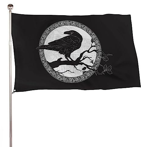 Dekorative Gartenflagge, Hofbanner, Wikinger, schwarze Krähe, Rabe, sitzend auf Ast, einseitiger Druck, Willkommensgartenflaggen, Rasen, hängende Dekoration, 90 x 150 cm