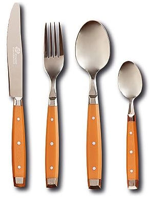 Pradel Excellence - Ménagère Quito, 24 Couverts - 6 Couteaux de Table + 6 Fourchettes + 6 Cuillères à Soupe + 6 Cuillères à Café - Lames Acier Inoxydable - Boîte Couleur - Terracotta