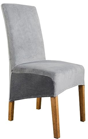 VELYTA Stuhlhussen, Samt-Stretch-Esszimmerstuhl-Schonbezüge, Stühle mit hoher Rückenlehne, elastischer, waschbarer, Abnehmbarer Stuhlschutz-Carbon Gray||4pcs
