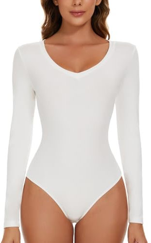 SLIMBELLE Body Femme Élégant à Col en V - String Manches Longue Sexy Jumpsuit Tops Slim