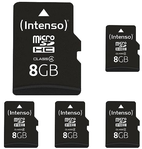 Intenso microSDHC 8GB Class 4 Speicherkarte inkl. SD-Adapter, schwarz (Packung mit 5)