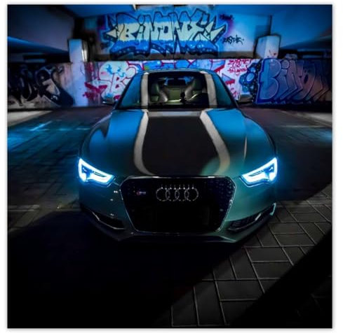 H2643M_PL1K Foto-Poster, Wanddekoration, 50 x 50 cm, blaues Auto und blaue Lampen