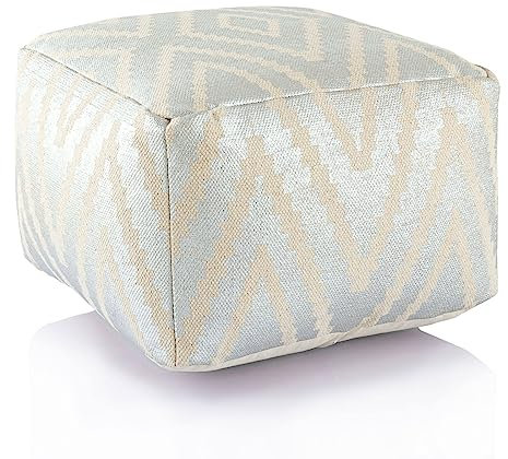 ELYFLAIR® Handgewebter Sitzwürfel aus 100% Baumwolle - Vielseitig einsetzbar für Wohnzimmer, Kinderzimmer oder Büro - Fusshocker in Silber