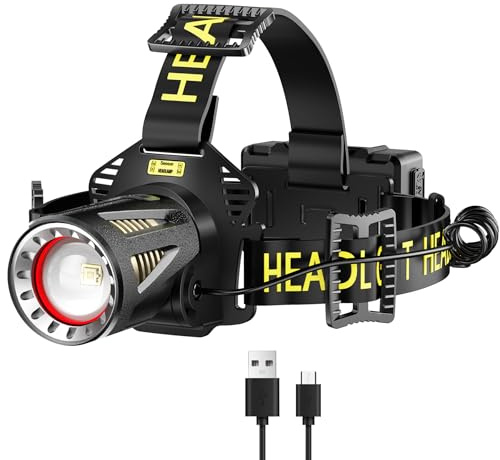 MAXME100 Verbesserte Long Throw Stirnlampe, High Lumen LED Stirnlampe, wiederaufladbar, Bewegungssensor, Kopf-Taschenlampe, super hell, Explorer